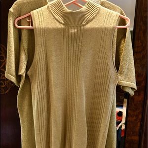 Gold SILK Metallic Sleeveless High Neck Ribbed Top! STUNNING under velvet!